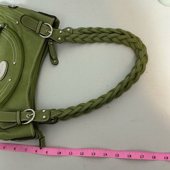 Strada Forest Green Shoulder Bag with a braided handle - Picture 9 of 10